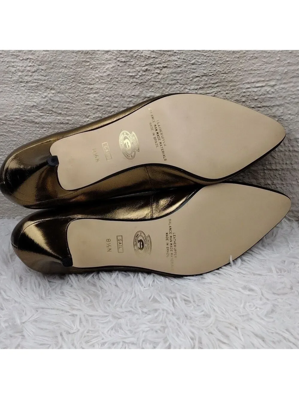 Etienne Aigner Gail Gold Leather  Pointed-Toe Skinny Heel Slip On Pump Shoe